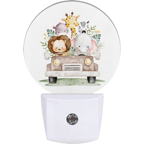 Safari Animals Night Light,Cute Lion Elephant and Giraffe Night Lights Plug into Wall for Kitchens Toilets Bedroom Decorative Half Round Nightlight Led Lamp 0.5W Sleep Friendly