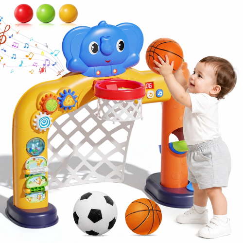 JoyStone Toddler Basketball Hoop & Soccer Goal, Baby Toys & Activity Center with Lights, Sounds & Music, Kids Sports Toys for Boys Girls Ages 1-3