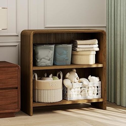 Bevfint 31" Bookcase Tall 2 Shelves Wood Bookshelf with Curved Soft Edges, Heavy Duty Modern Storage Cabinet for Professional Home Office and Living Room, Walnut Grain Finish