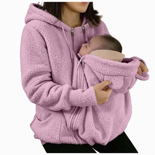 mgoYE Women's Kangaroo Sweatshirt for Mom and Ba‘by Carrier Maternity Coat Jacket(Pink,L)