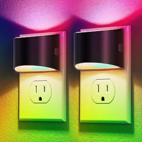 DORESshop LED Night Light[2 Pack], RGB Night Lights Plug into Wall, 3 Level Brightness Adjustable Plug in Night Light, Dusk to Dawn Sensor, Nightlights for Adults, Bedroom, Bathroom, Hallway
