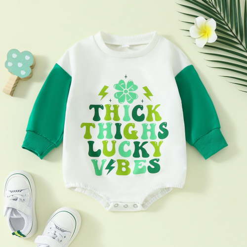 My First St Patrick's Day Baby Girl Outfit St Patrick's Day Print Sweatshirt Romper Pullover Tops Long Sleeve Crewneck Toddler Girls Clothes 6-9 Months