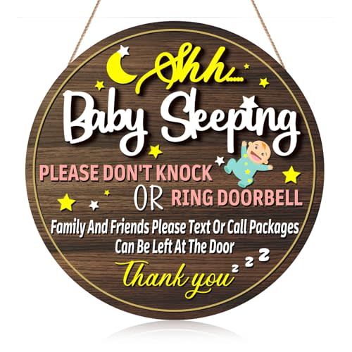 Baby Sleeping Sign Decor, Baby Sleeping Sign for Front Door, Baby Sleep No Solicitation Do Not Knock Sign, Do Not Ring the Doorbell, Do Not Knock Sign Is Suitable for Use When the Baby Is Asleep