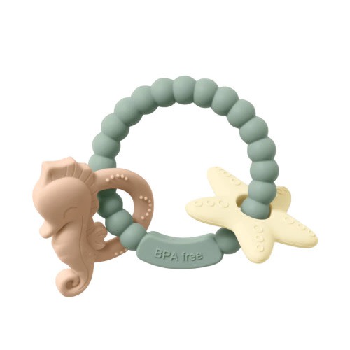 Seahorse Teething Ring - All Silicone: Seafoam