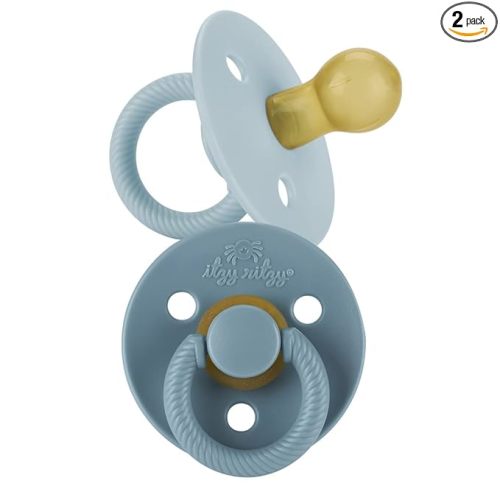 Itzy Ritzy Natural Rubber Newborn Pacifiers (Set of 2) – Baby Pacifiers with Cherry-Shaped Nipple & Large Air Holes for Added Safety; Set of 2 Binkies in Harbor & Coast (Ages 0 – 6 Months)