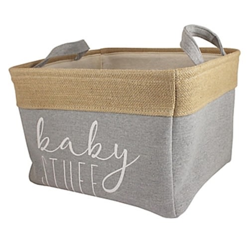 Bee & Coco "Baby Stuff" Storage Bin in Grey Linen and BurlapBee & Coco "Baby Stuff" Storage Bin in Grey Linen and BurlapChange Options