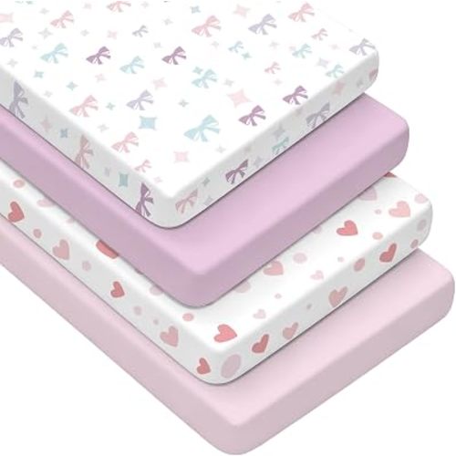 4 Pack Baby Crib Sheets for Girls - Ultra Soft & Skin-Friendly Fitted Crib Sheet for Standard Crib and Toddler Mattress, 52"x28" (Purple)