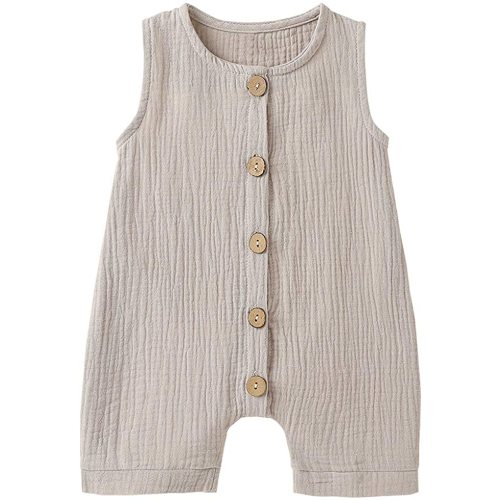Infant Newborn Baby Boys Girls Cotton Linen Romper Summer Jumpsuit Sleeveless Overalls Clothing Set - Grey - 0-3 Months