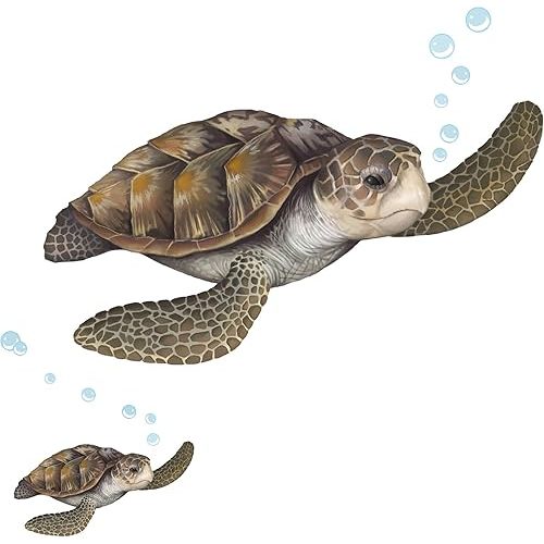 Sea Turtle Wall Decal ~Ocean Undersea Animal Tortoise Wall Sticker for Kids Room Decor, Boys Girls Toddler Baby Nursery Bedroom, Playroom, Bathroom, Vinyl Art Gift