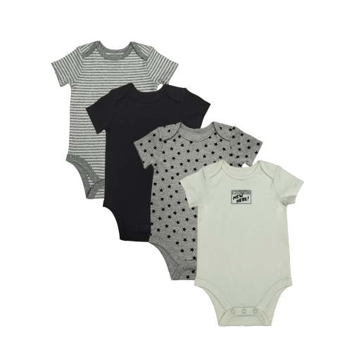 Wonder Nation Baby Boys Short Sleeve Cotton Bodysuit, 4-Pack, Sizes 0/3 Months-6/9 Months