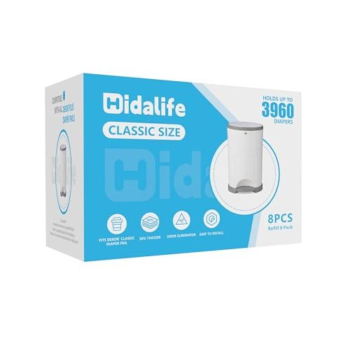 HIDALIFE Refills Compatible with Dekor Classic Diaper Pails, Disposable Diaper Trash Bags, Extra Thick Diaper Pail Refill Liners, Hold Up to 3960 Diapers (8 Pack)