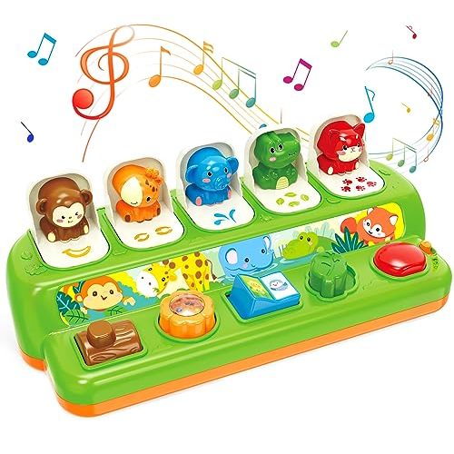 Ellinjan Toddler Toys, Animals Pop-Up Cause and Effect Toys with Light & Music for 1-2 Years Old Boys Girls Gifts, 12-18 Months Early Learning Educational Baby Toys