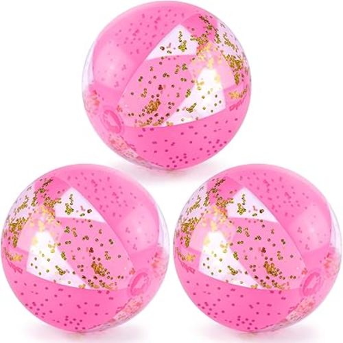 POPLAY 16 Inch Inflatable Beach Balls, 3 Pack Glitter Beach Balls Pool Toys with Confetti Sparkling Balls for Kids Toddlers Adults Summer Pool Party Favors