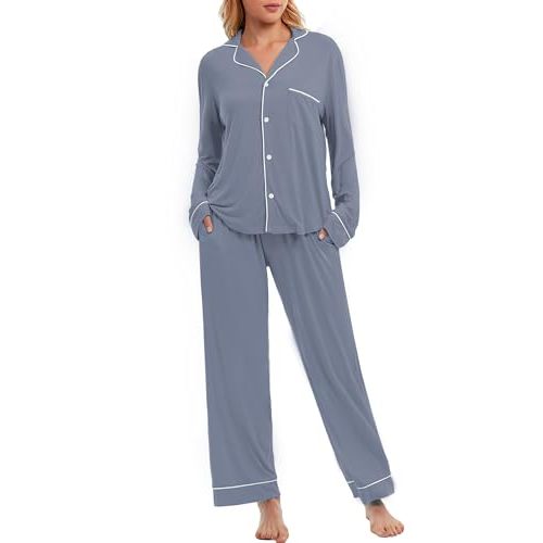 LUBOT Womens Pajamas Set for Women Soft 2 Piece PJ Set Button Down Ladies Comfy Short Long Sleeve Sleepwear Set S-XXL