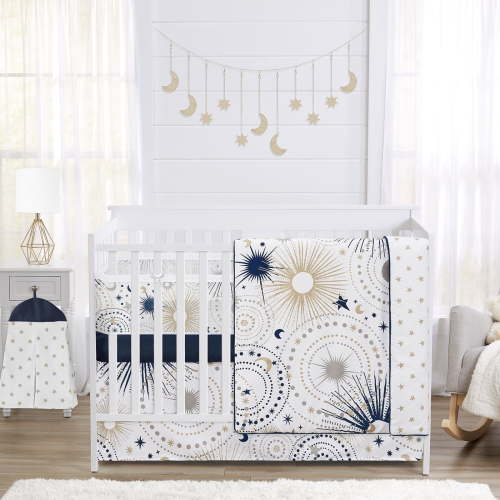 Sweet Jojo Designs Celestial Blue Gold and Grey Crib Bedding + BreathableBaby Breathable Mesh Liner Pad