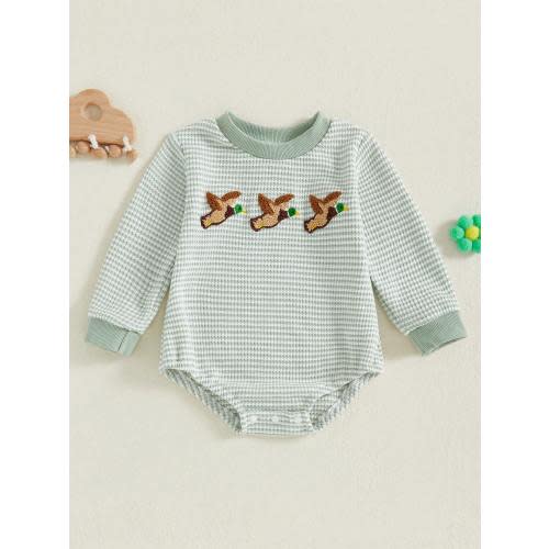 Infant Baby Boy Romper Long Sleeve Round Neck Duck Embroidery Bodysuit Newborn Fall Playsuit | SHEIN USA