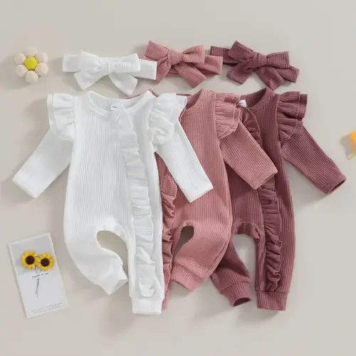 Newborn Infant Baby Girl Autumn Jumpsuit Solid Color Long Sleeve - TikTok Shop