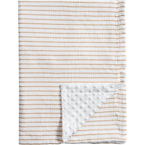 Meracorallo 30" x 40" Baby Blankets, Cozy Soft Muslin Fleece Nursery Blanket, Infant Toddler Bedding Crib Cot Stroller Blanket with Muslin Cotton Front and Minky Dotted Fleece Backing, Neutral Stripe