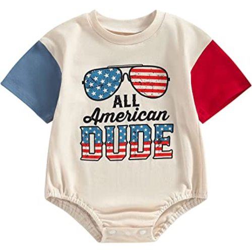 MoZiKQin Baby Boy Girl 4th of July Outfit Newborn Oversized USA Romper American Flag Onesie Independence Day Outfit