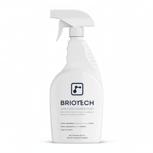BRIOTECH Sanitizer Disinfectant, Hypochlorous Acid, 32 oz | Kills 99.99% of viruses, bacteria, control mold, eliminates odor, gentle for nursery, play rooms, food contact surfaces