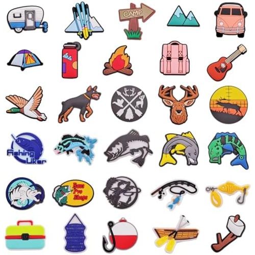 25 30 Pieces Sports Shoe Charms for Boys Men Video Game Camping Fishing Clogs Shoe Decorations Charms Accessories for Kids Party Favor