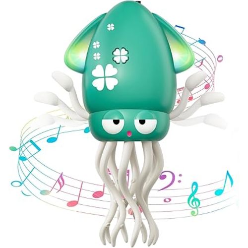 Dancing Squid Tummy Time Toy – Electric Crawling Octopus Baby Toy, LED Lights & Music (Green)