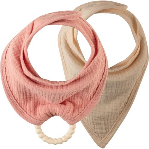 Dr. Brown's Muslin Bandana Bibs with Snap-On Removable Teether, Cotton Baby Bib for Teething & Drooling, Pink/Cream, 3m+, 2 Pack