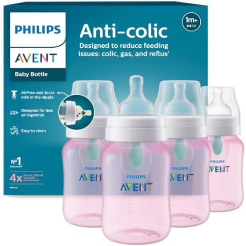 Philips Avent Anti-Colic Baby Bottle with AirFree Vent, Medium Flow, 9 oz