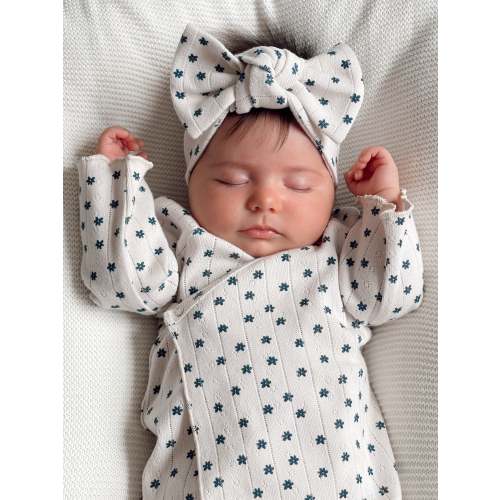 Blue Flower / Organic Pointelle Bow