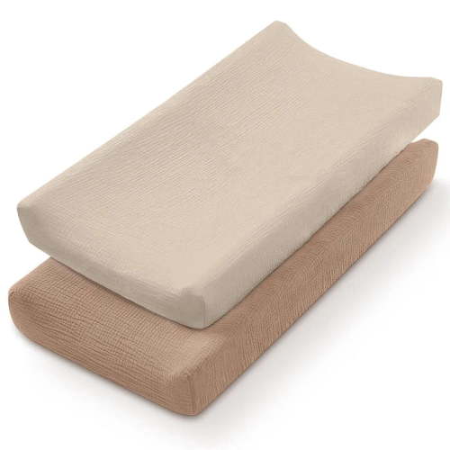 2‑Pack Cotton Changing Pad Covers, Soft Breathable Solid Color Diaper Change Mat Sheet, Stretch‑Fit Newborn Baby Changing Table Cover for Baby Shower Gift