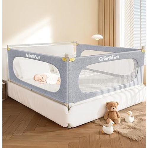 3-Piece Queen Size Bed Rail for Toddlers, Baby Bed Rail Guard with Height Adjustable Toddlers Bed Rail, Kids Safety Bed Rail for Queen Size Bed (78.7"x78.7"x58.6" - Grey)