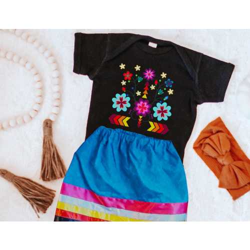 Pretty Native Baby Bodysuit with geometric and wildflower design, from Indigenous Owned Shop in Canada