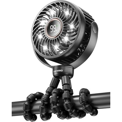 Stroller fan, 4000mAh Portable Battery Operated Smal Clip on Fan, 4 Speed Rechargeable Mini Personal Cooling, Travel for Baby Car Seat Crib (Black)