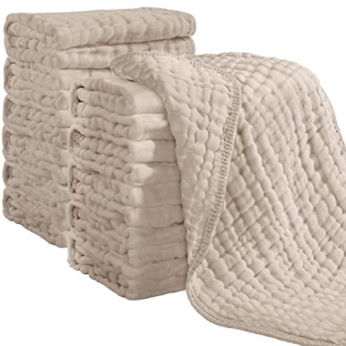 Looxii Muslin Burp Cloths 100% Cotton Muslin Cloths 12 Pack Large 20''x10'' Extra Soft and Absorbent Baby Burping Cloth for Boys and Girls (Apricot)
