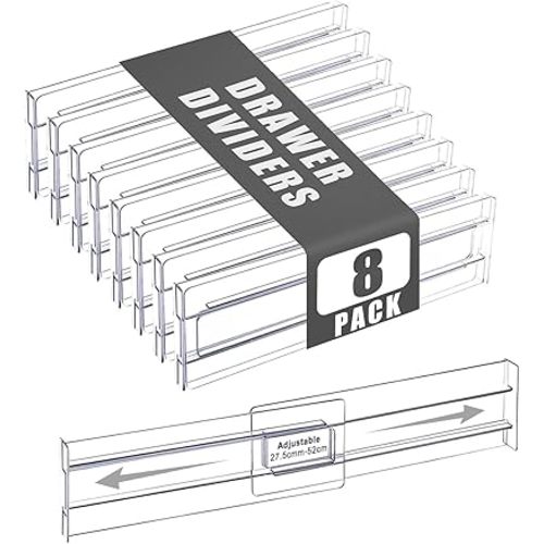 Yakiter Drawer Dividers, 1 Pack 27.5–52cm Adjustable Clear Drawer Organisers, 8cm High Drawers Separators for Clothes, Kitchen Utensils, Bathroom & Office Organization Storage (1)