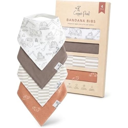 Copper Pearl Baby Bibs 4 Pack & 6 Pack, Bandana Drool Bibs for Baby Girl & Boy, Soft Cotton Bibs for Drooling and Teething