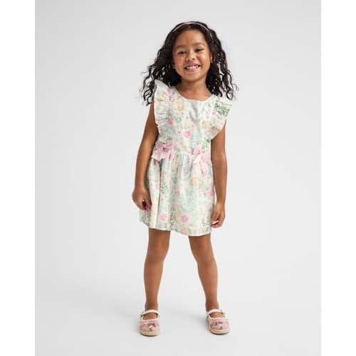 Toddler Girls Bunny Bow Flutter Dress - White