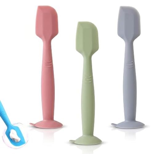 Baby Diaper Cream Spatula Applicator 3 Pack Butt Paste Spatula Soft Silicone,Diaper Rash Cream Applicator, Baby Essentials Must Haves Newborn Stuff (Red Green Grey)