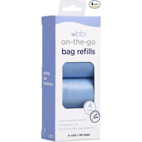 Ubbi On-the-Go Refill Bags, Diaper Disposal Waste Bags, Lavender Scented, On-the-Go Diapering Essentials, 4 Pack