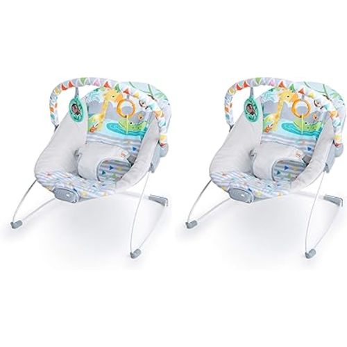 Bright Starts Safari Fun 3-Point Harness Vibrating Baby Bouncer with Toy bar (Pack of 2)