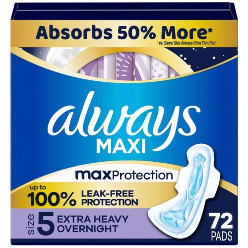 Always Maxi Extra Heavy Overnight Pads - Unscented - Size 5 - 72ct