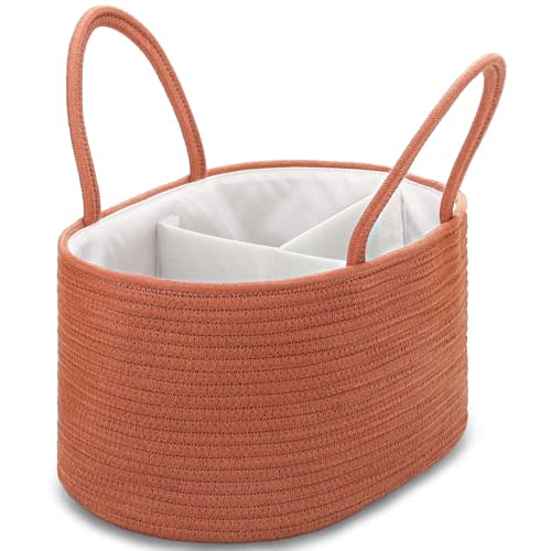 COMSE Large Cotton Rope Baby Diaper Caddy Organizer, Autumn Glaze | Car Caddy, Diaper Change Organizer, Portable Tote Bag with Divider, Nursery Storage Bin, Newborn Registry Essentials