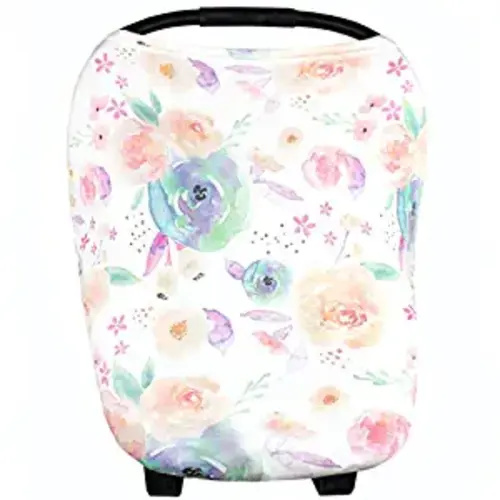 Baby Car Seat Cover Canopy and Nursing Cover Multi-Use Stretchy 5 in 1 Gift"Bloom" by Copper Pearl