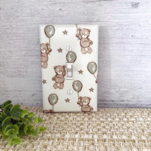 Teddy Bear Nursery Light Switch Cover: Sage Green Balloon Decor