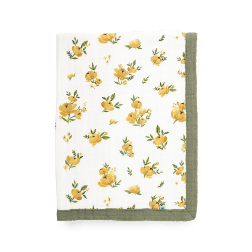 Organic Cotton Muslin Baby Quilt - Yellow Roses