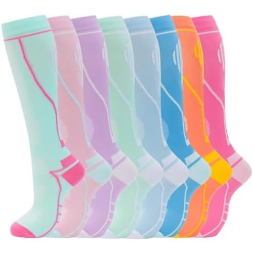 Compression Socks for Women Men Circulation Knee High 8 Pairs for Nurses, Running, Travel, Athletic