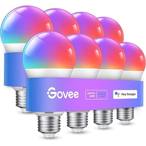Govee Smart Light Bulbs, WiFi Bluetooth Color Changing Bulbs, Music Sync, 54 Dynamic Scenes, 16 Million DIY Colors RGB Light Bulbs, Work with Alexa, Google Assistant, 800 Lumen, 8 Pack