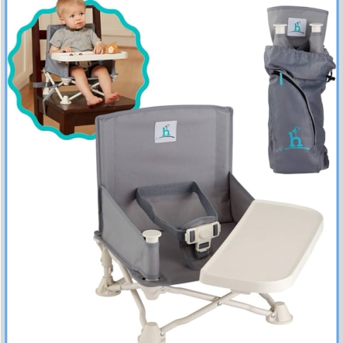 Hiccapop OmniBoost Travel Booster Seat with Tray for Baby, Dining Table, Camping, Beach, Grandma’s | Folding Portable Tip-Free Design Straps to Kitchen Chairs