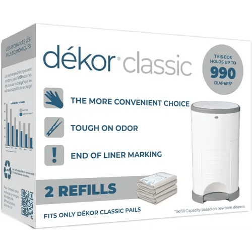 Diaper Dekor Classic Diaper Pail Refills | 2 Count | Most Economical Refill System | Quick & Easy to Replace | No Preset Bag Size Use Only What You Need | Exclusive End-of-Liner Marking