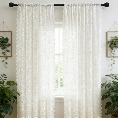 2 Panel Vintage Lace Gauze Curtains White Vintage Lace Curtains Lace Sunscreen For Living Room Bedroom, Black 150 X 200Cm/ 59 X 78.7In | Wayfair